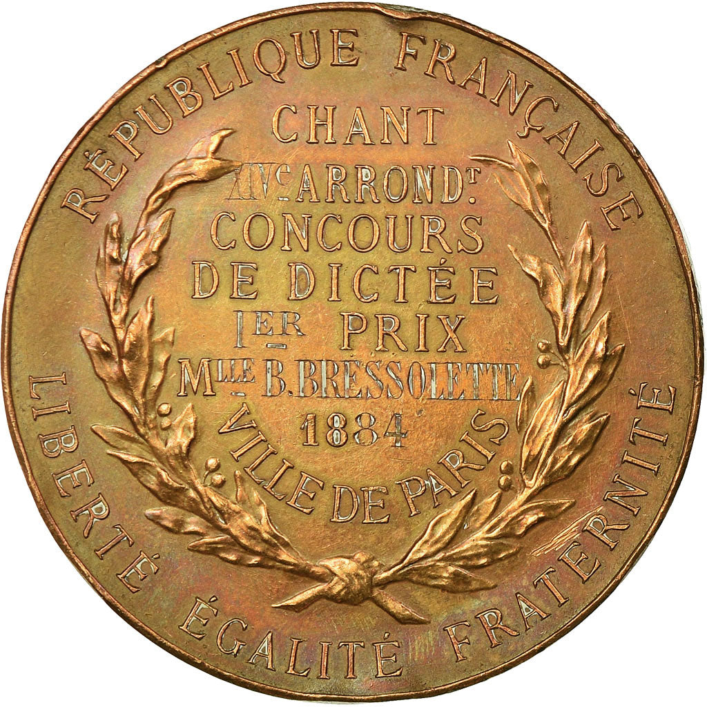 França, Medal, Education, Chant, Concours de Dictée, Paris, 1884, Dupuis.D