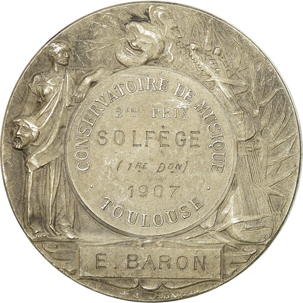 Francia, medalla, Conservatoire de Musique, Solfège, Toulouse, 1907, Rivet