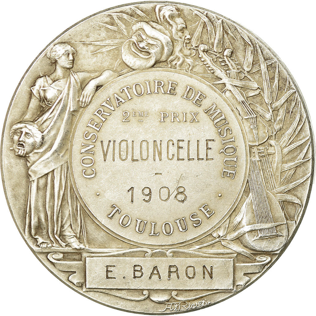 France, Médaille, Conservatoire de Musique, Violoncelle, Toulouse, 1908, Rivet