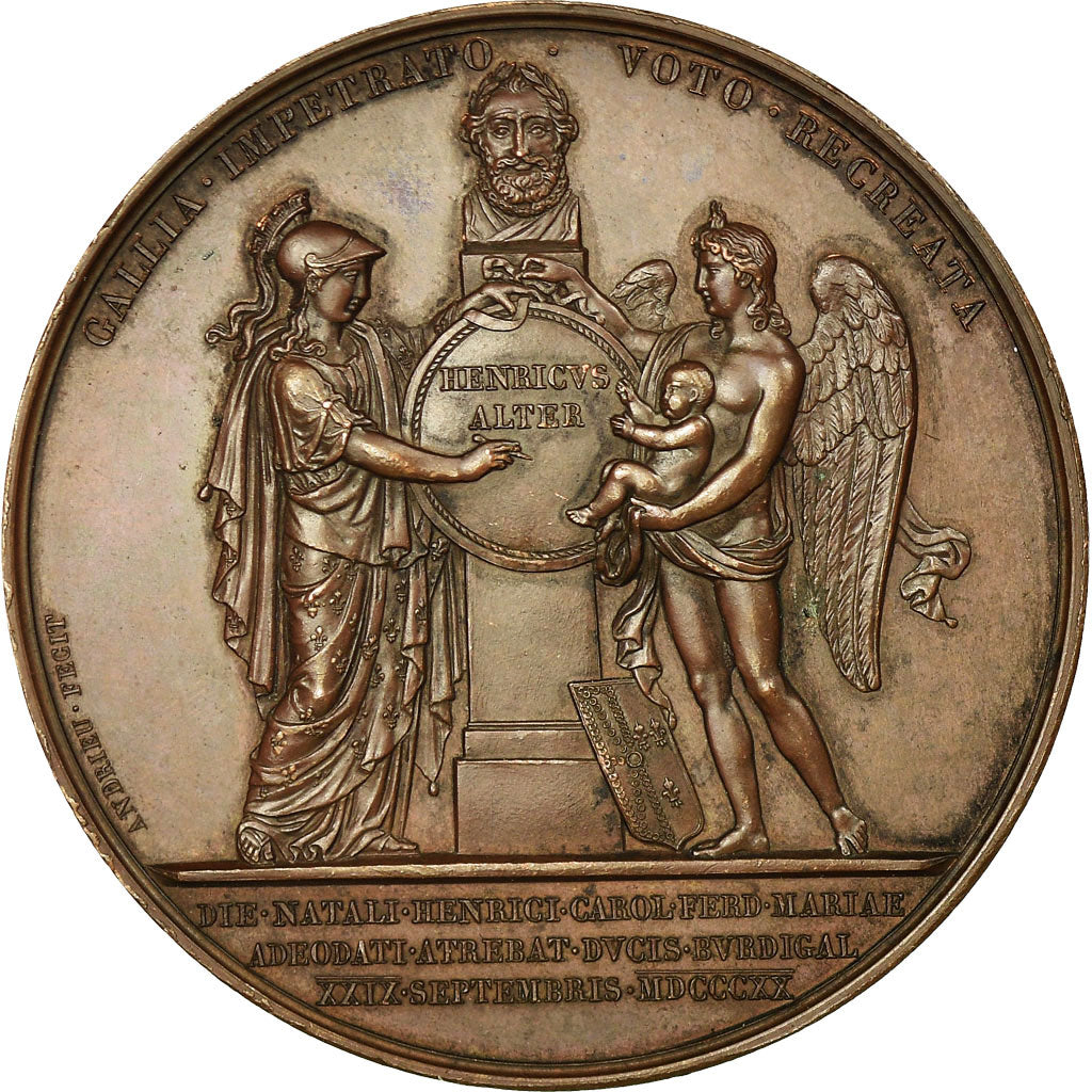 Francja, Medal, Louis XVIII, Naissance d'Henri, Duc de Bordeaux, 1820, Andrieu