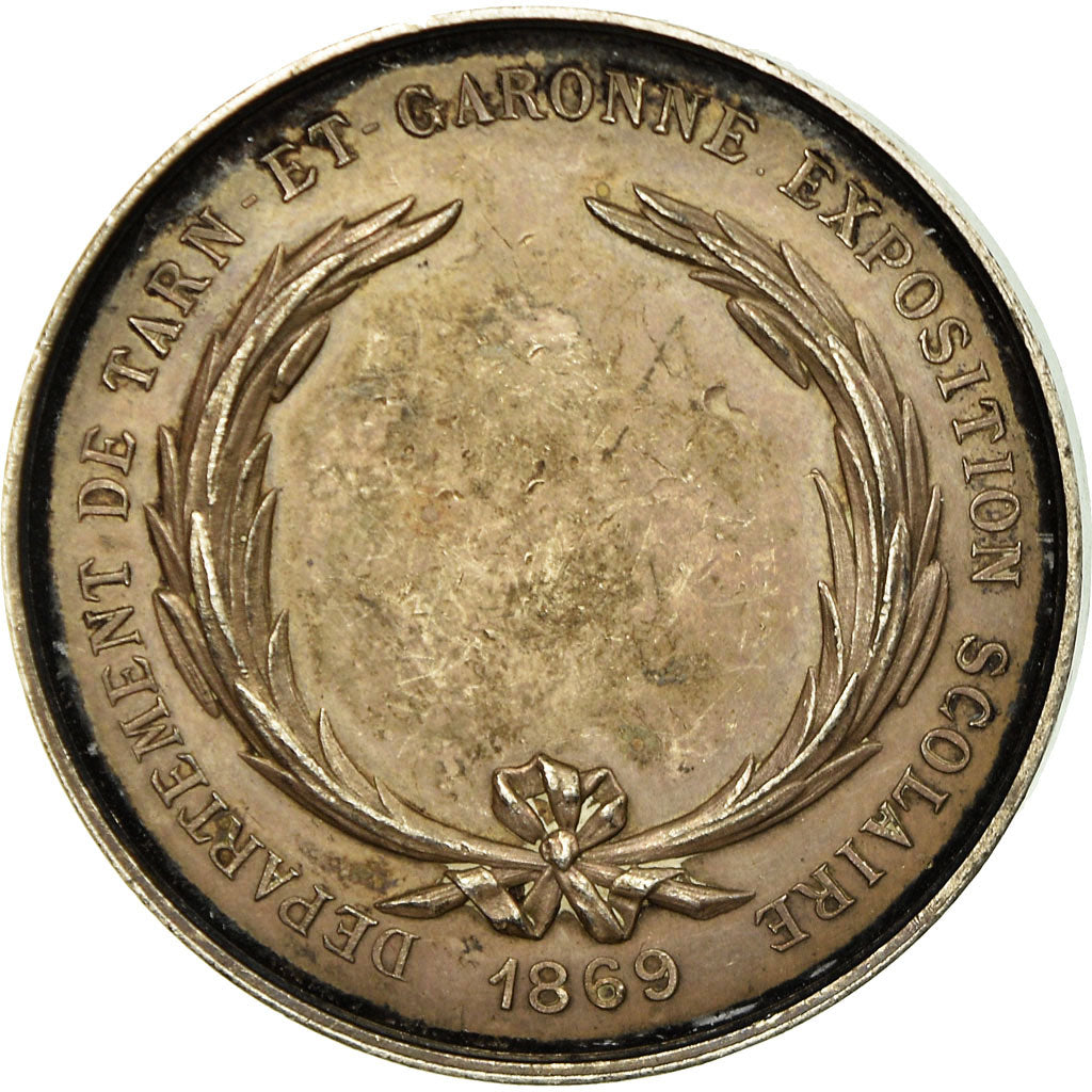 Francia, medaglia, Napoléon III, Exposition Scolaire, Tarn-et-Garonne, 1869