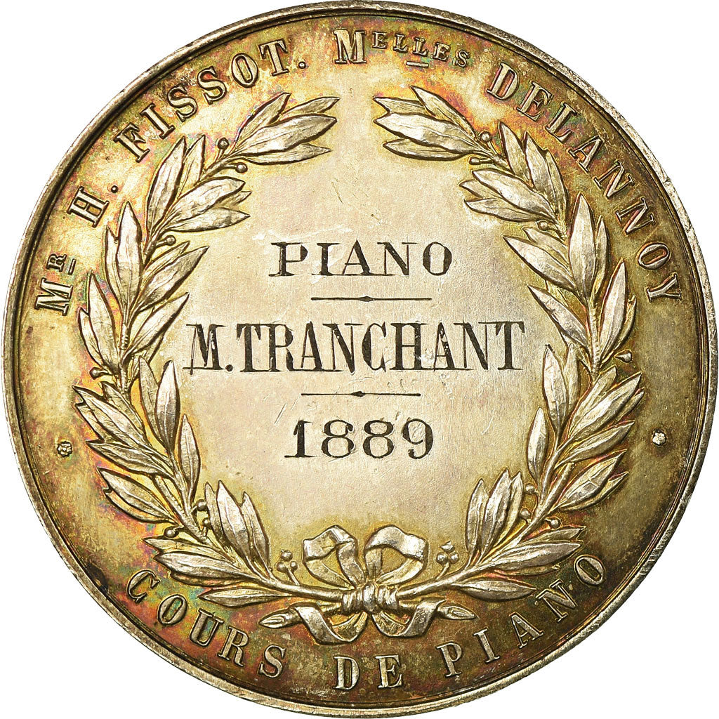 Francia, medaglia, Musique, Cours de Piano, 1889, Desaide, SPL, Copper Plated