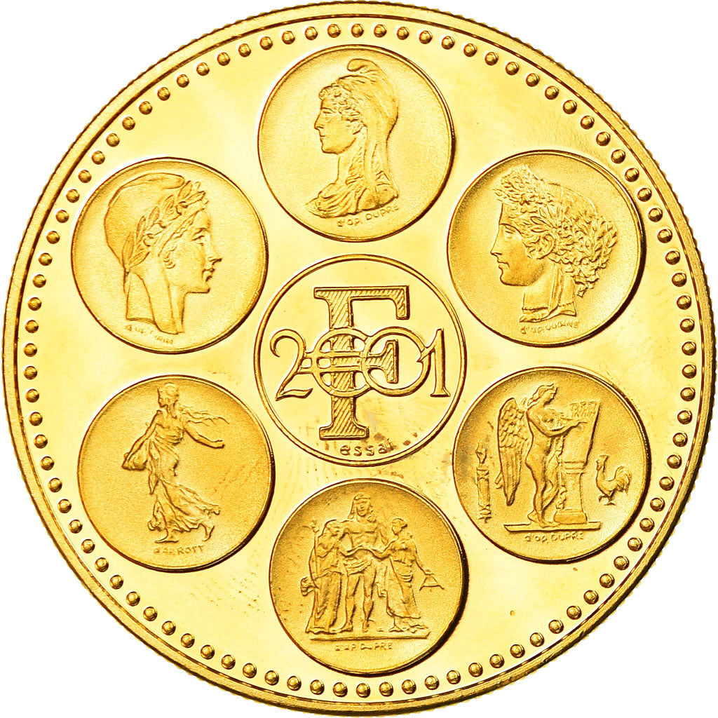 Francja, Medal, Coq, Fin du Cours Légal du Franc, 2001, MS(65-70), Pokryte