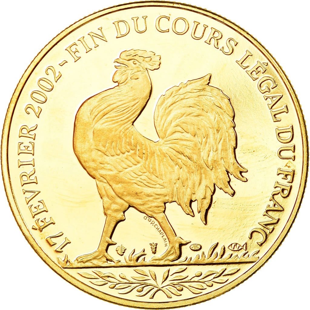 Francja, Medal, Coq, Fin du Cours Légal du Franc, 2001, MS(65-70), Pokryte