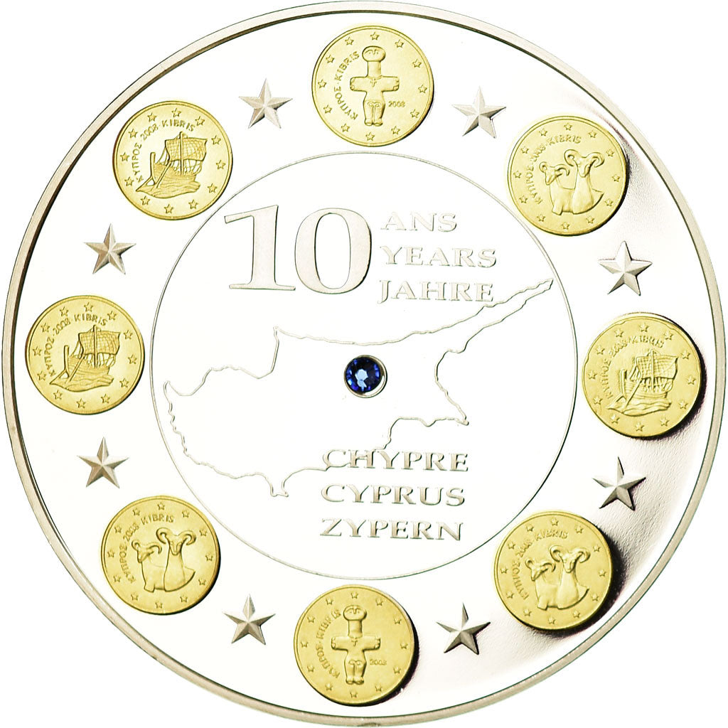 Cyprus, Medal, 10 Ans de l'Euro, Chypre, MS(65-70), Copper Plated Silver