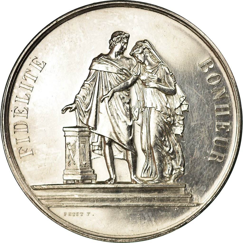 França, Medal, Mariage, Fidélité Bonheur, Petit, MS(60-62), Prata