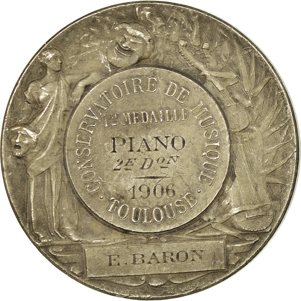 France, Medal, Conservatoire de Musique, Piano, Toulouse, 1906, AU(50-53)
