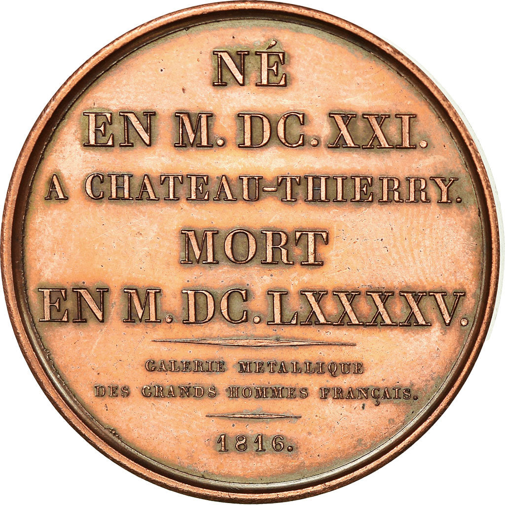 France, Medal, Jean de la Fontaine, Arts & Culture, 1816, MS(63), Copper