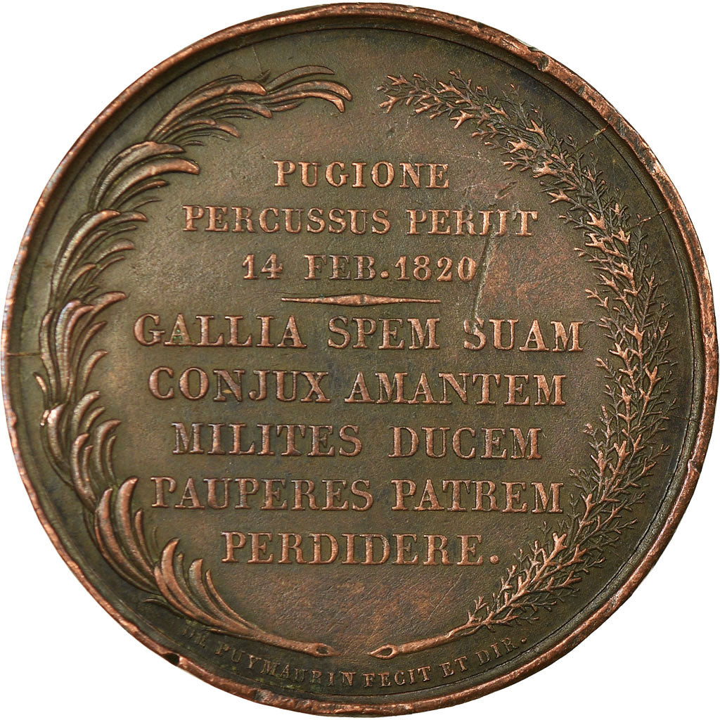 Francja, Medal, Charles Ferdinand Duc de Berry, 1820, Gayrard, AU(55-58), Miedź