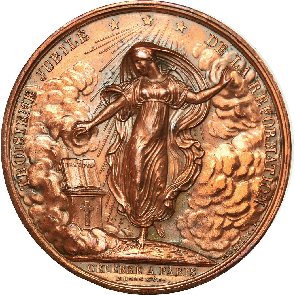 France, Medal, Martin Luther, 3ème Jubilé de la Réformation, 1817, Depaulis