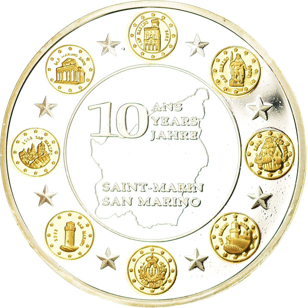 San Marino, Medal, 10 Ans de l'Euro, Saint-Marin, 2012, MS(65-70), Copper Plated