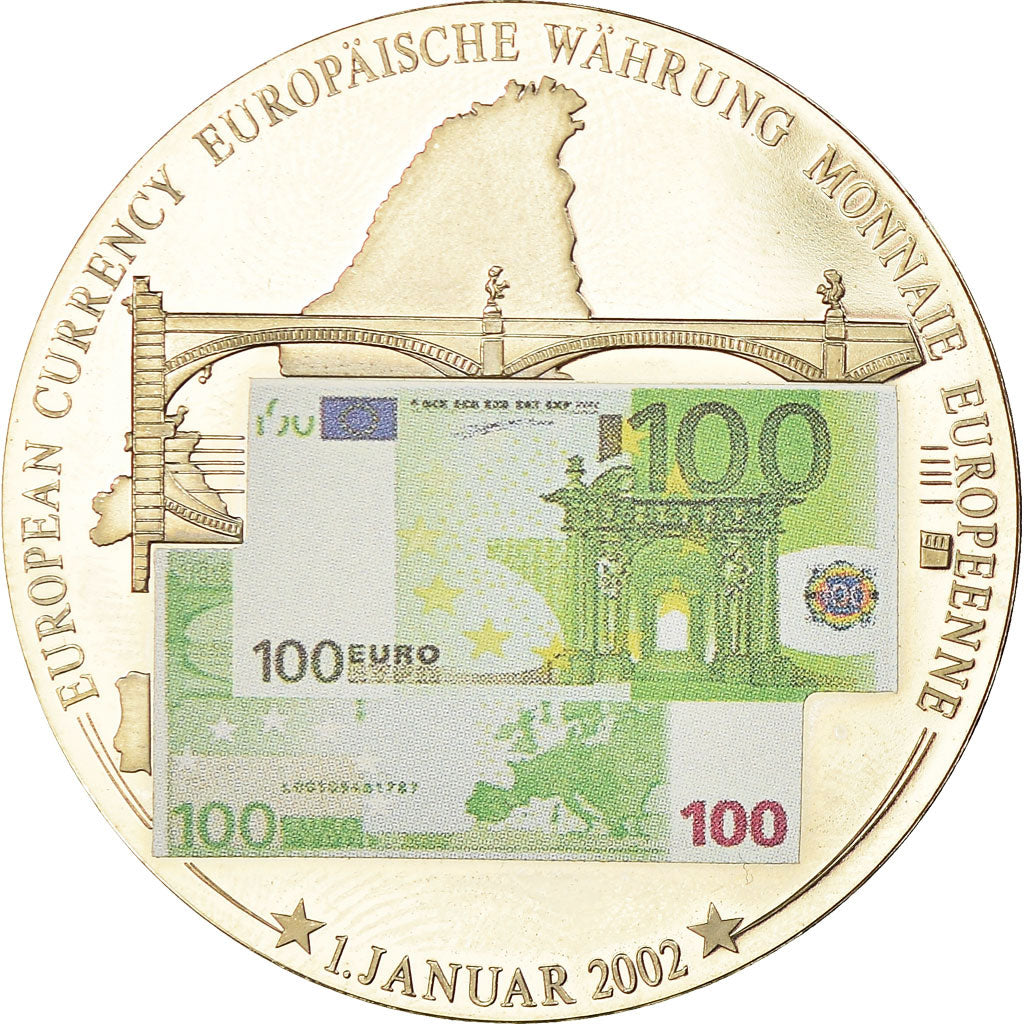 Francja, Medal, Monnaie Européenne, Billet de 100 Euro, 2002, MS(65-70)
