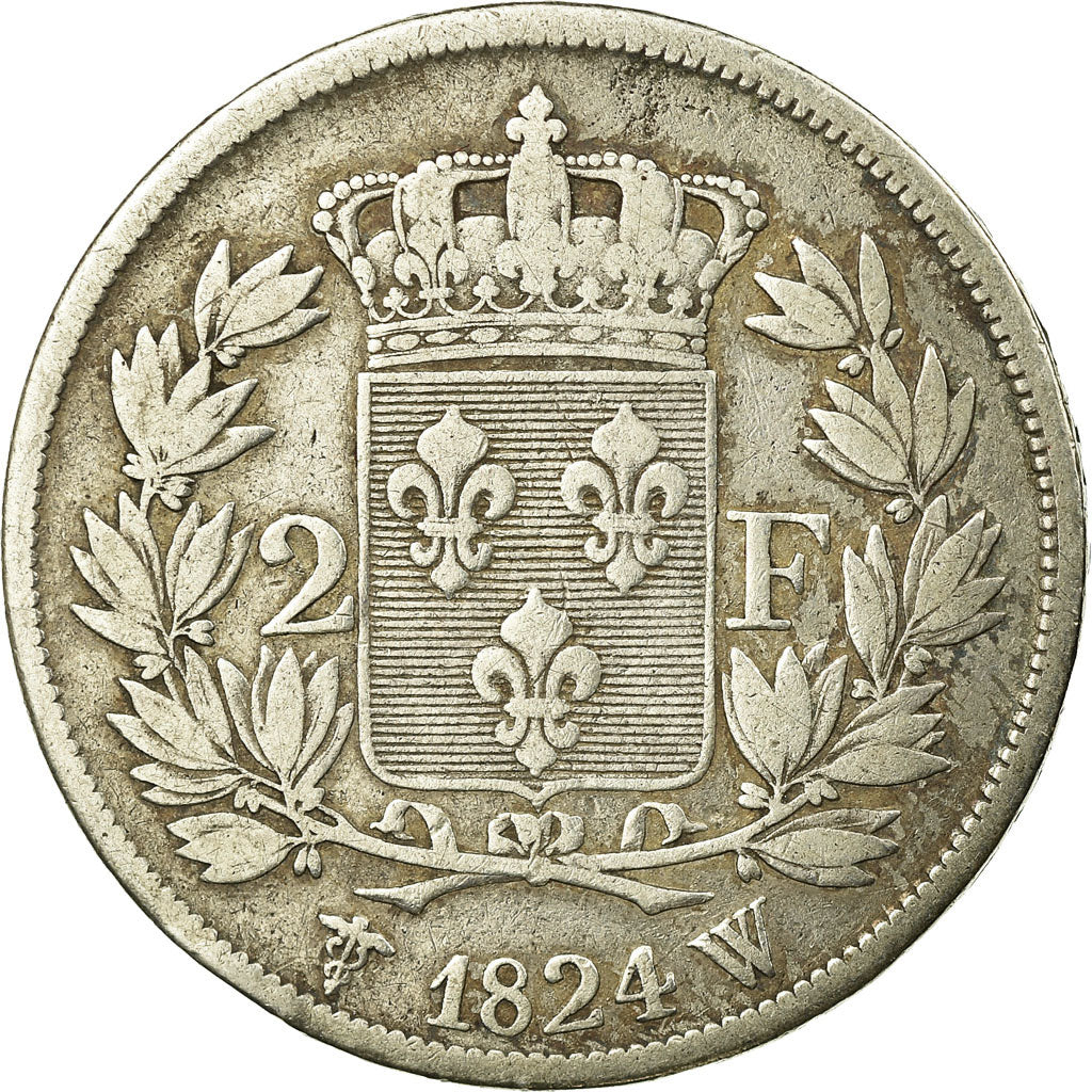 Munten, Frankrijk, Louis XVIII, 2 Francs, 1824, Lille, FR+, Zilver, Gadoury:513