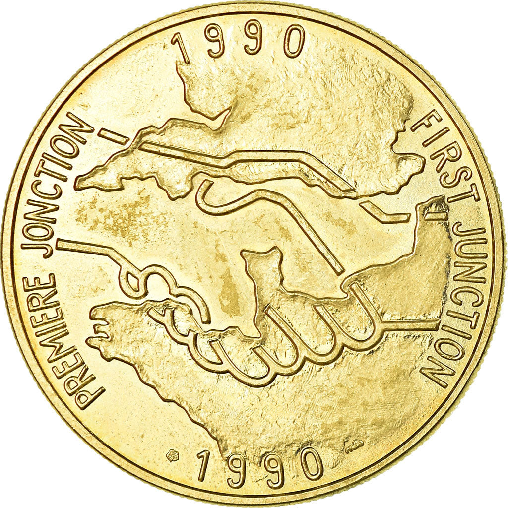 France, Médaille, Tunnel sous la Manche - First Junction, 1990, SPL, Copper