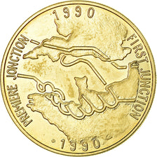France, Médaille, Tunnel sous la Manche - First Junction, 1990, SPL, Copper