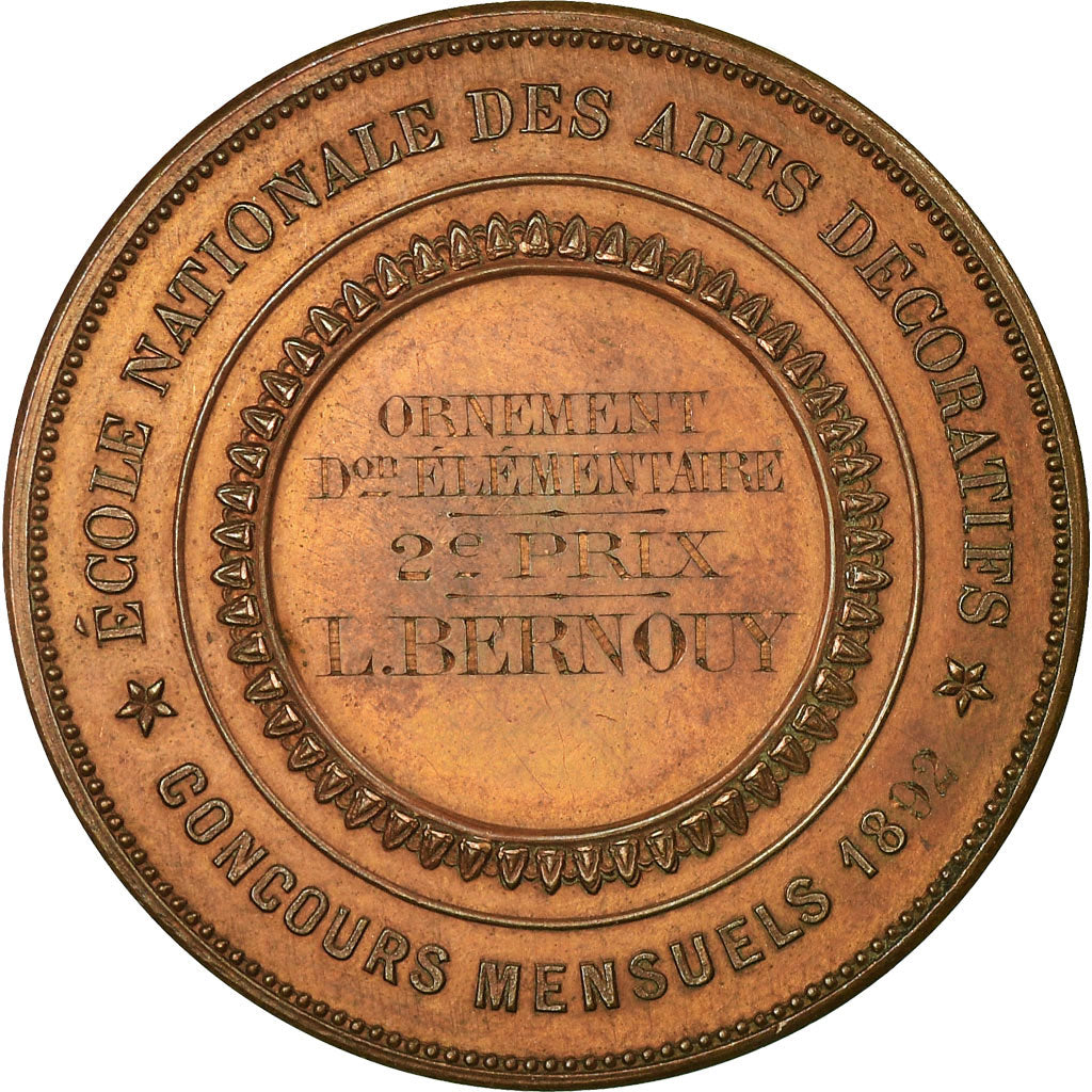 France, Medal, Ecole Nationale des Arts Décoratifs, Ornement, 1892, Bottée
