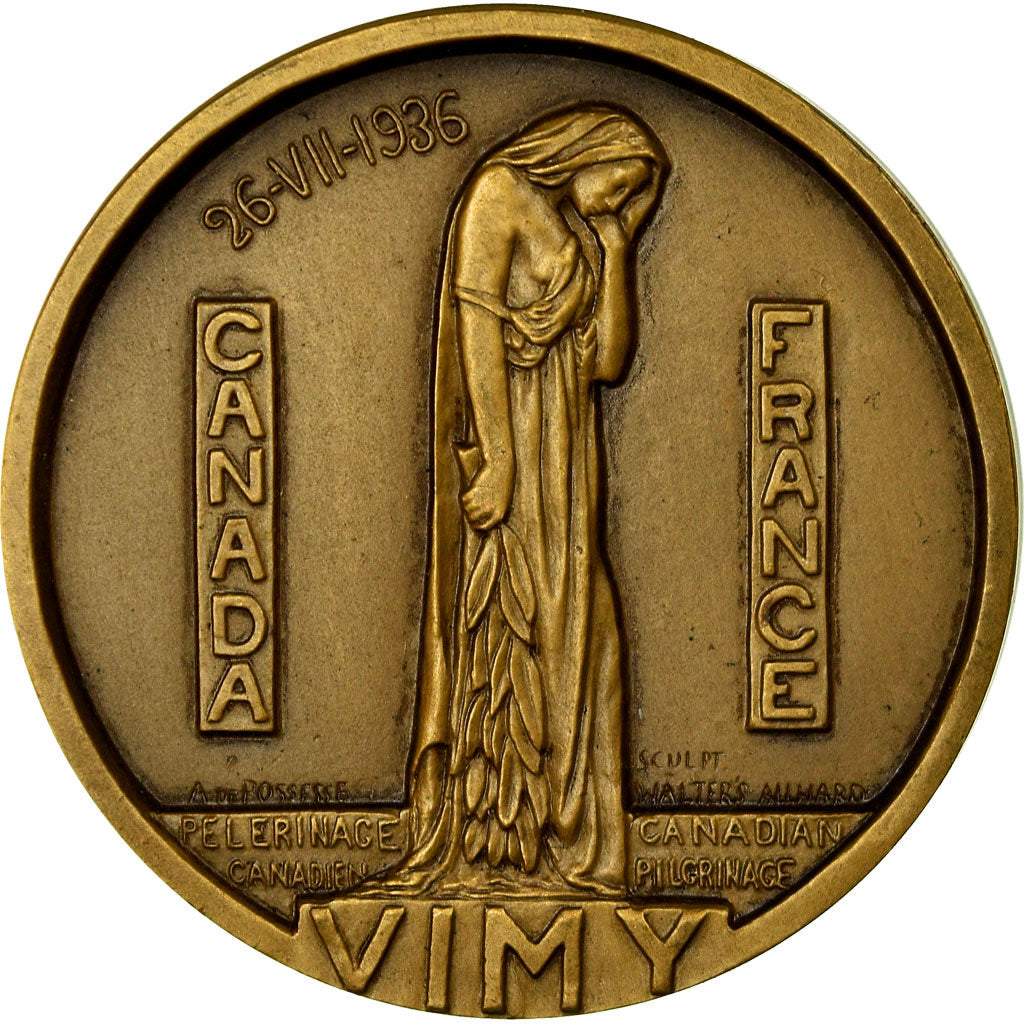 France, Médaille, Canadian War Memorial on Vimy, 1936, Possesse, SPL, Bronze