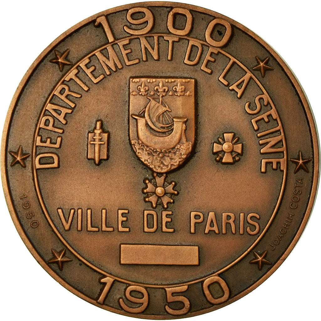 France, Médaille, Ville de Paris, Cinquantenaire du métro, Railway, 1950