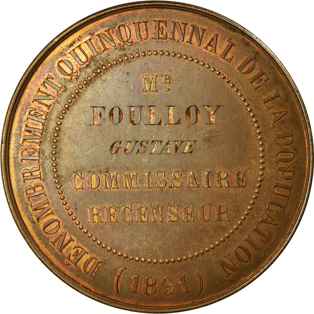 Francja, medal, Dénombrement Quinquennal, Ville d'Amiens, Society, 1891