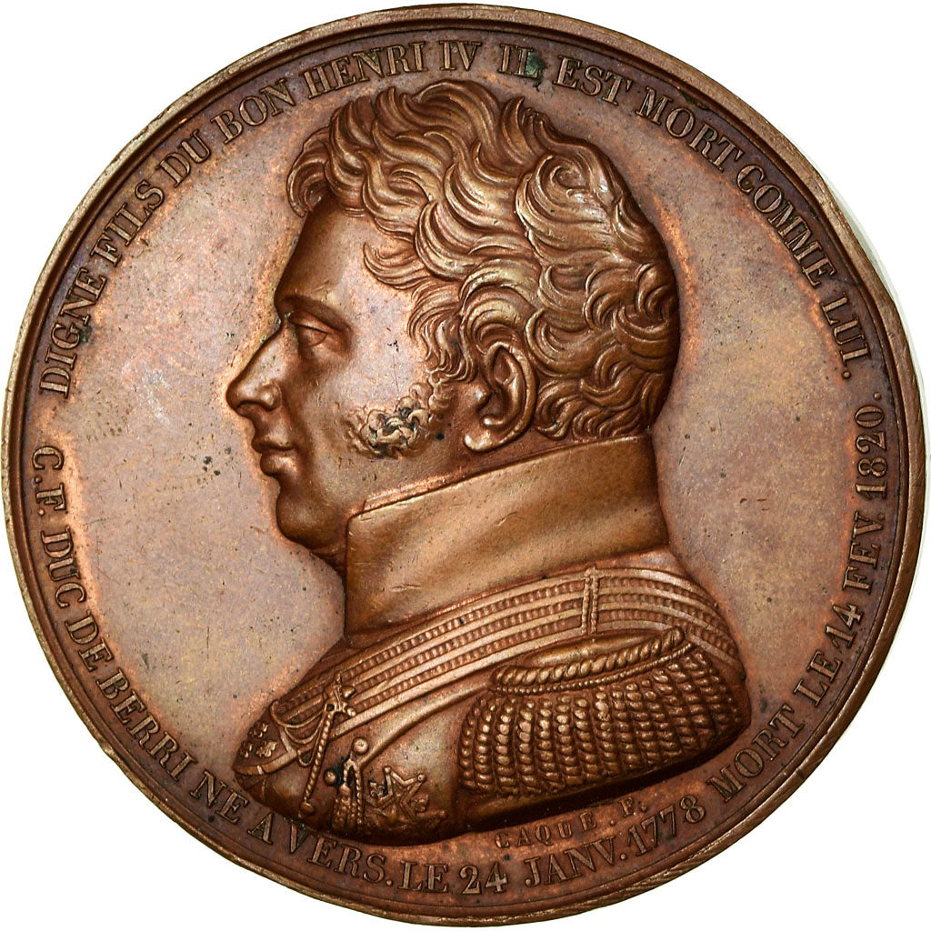 Francia, medalla, Henri IV, Duc de Berry, 1820, Caqué, SC, Cobre