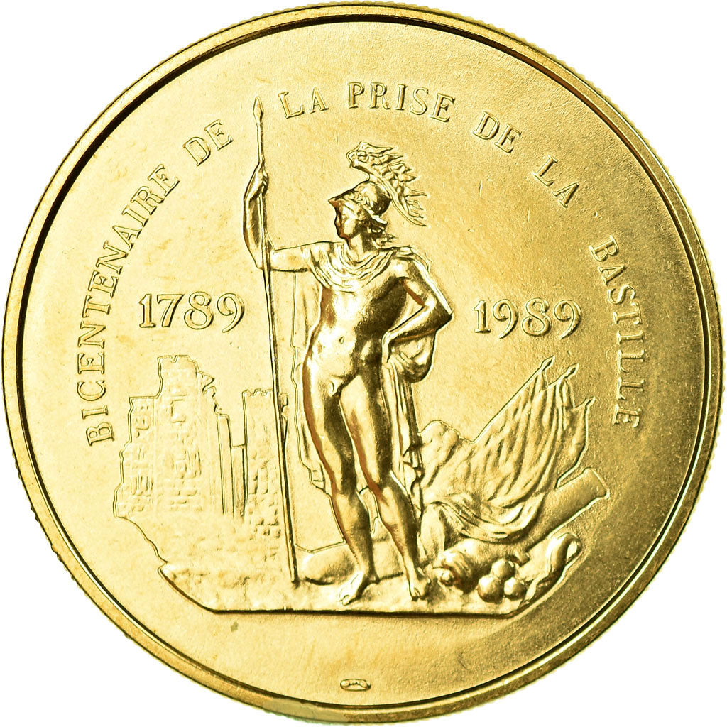 Francia, medaglia, Bicentenaire de la Prise de la Bastille, 1989, FDC, Doratura