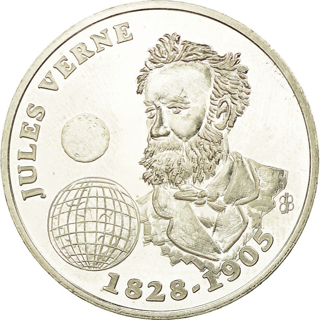 Francia, medalla, 30 Ecus d'Amiens, Jules  Verne, 1994-1995, FDC, Plata