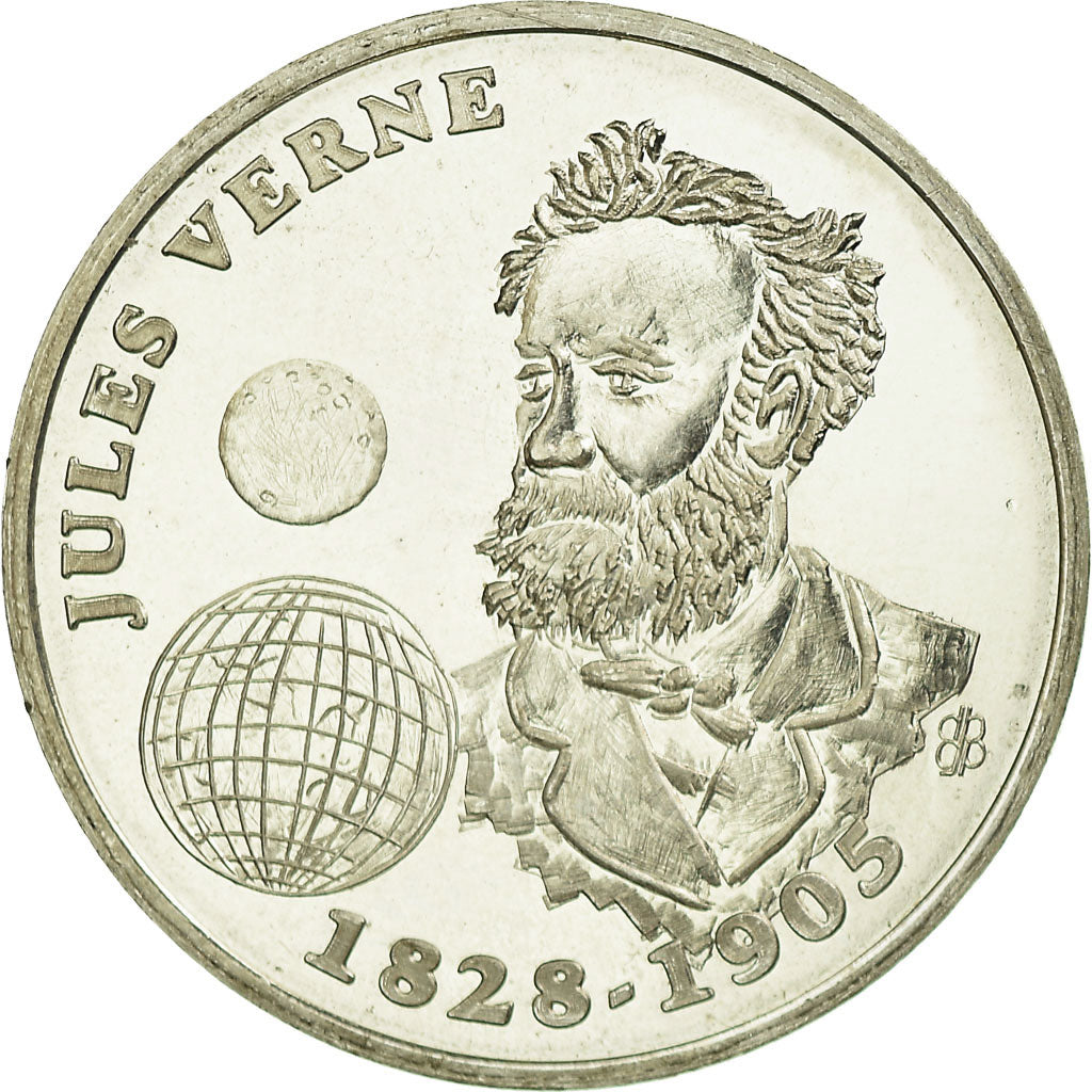 France, Medal, 30 Ecus d'Amiens, Jules  Verne, 1994-1995, MS(65-70), Silver