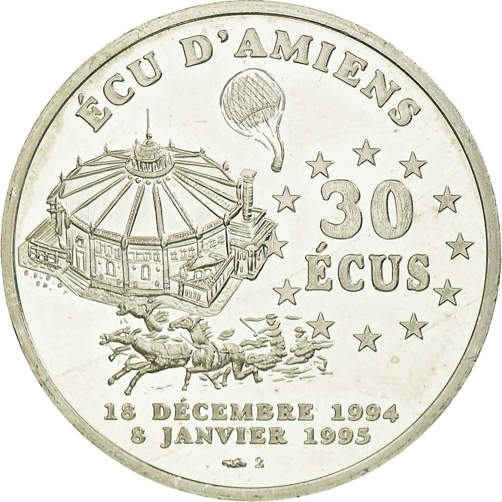 France, Medal, 30 Ecus d'Amiens, Jules  Verne, 1994-1995, MS(65-70), Silver