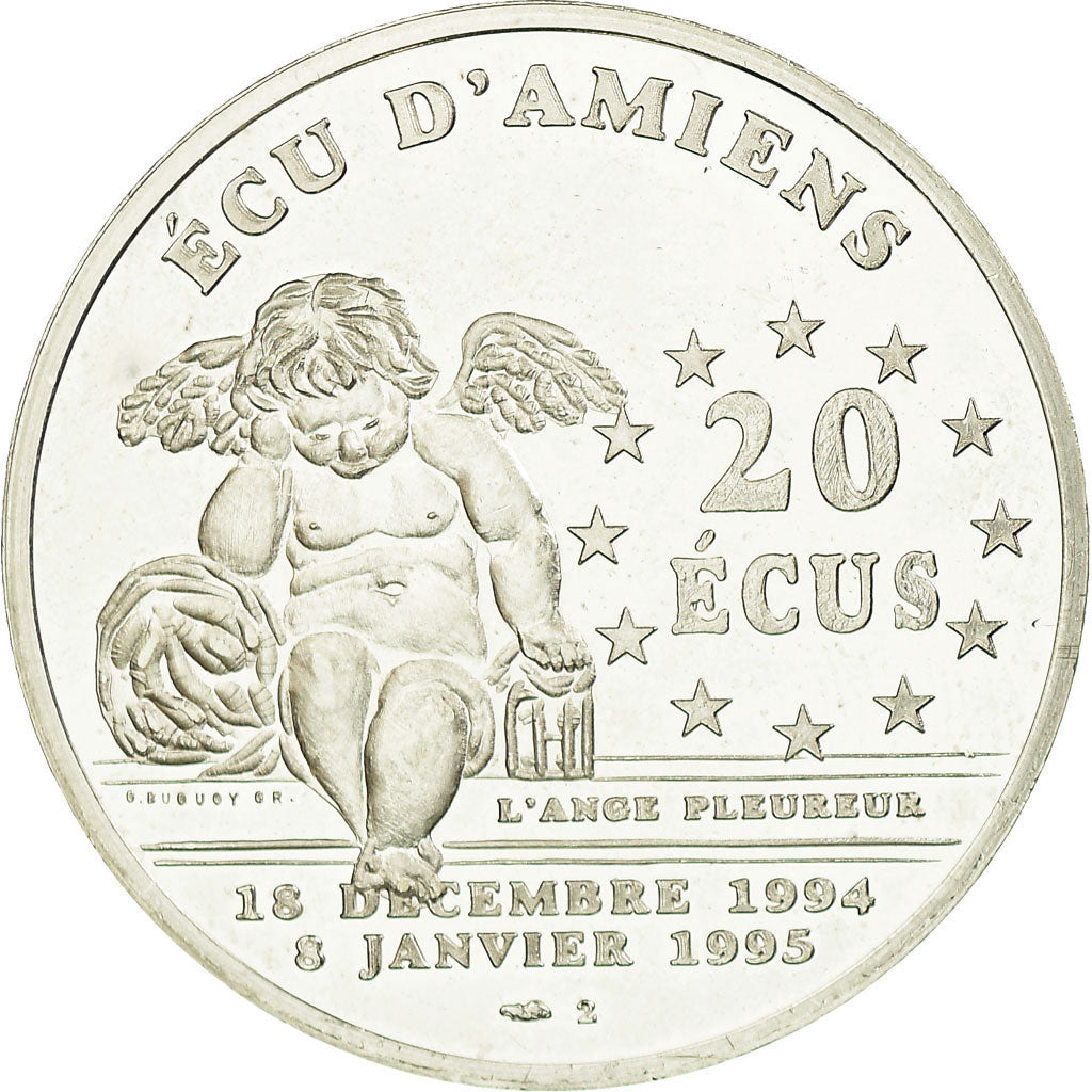 France, Medal, 20 Ecus d'Amiens, Cathédrale, 1994-1995, MS(65-70), Silver