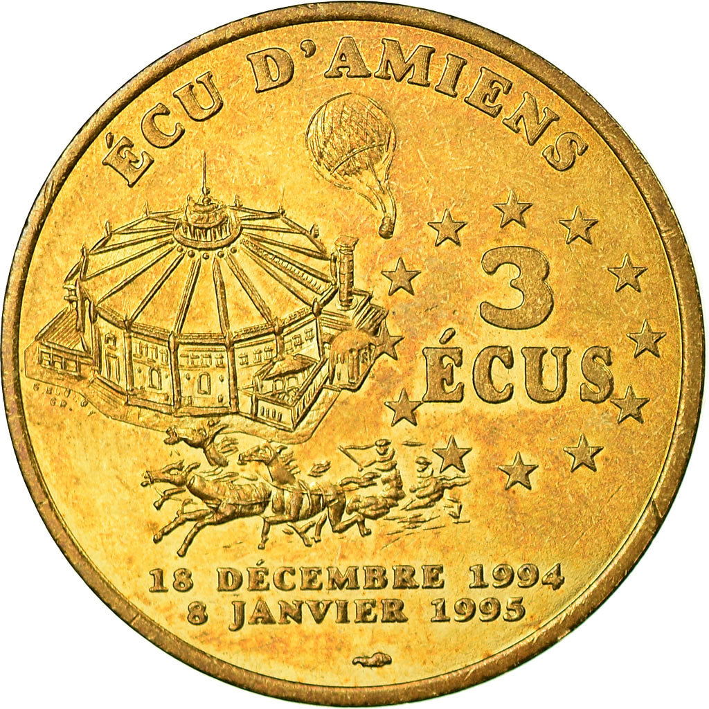 France, Médaille, 3 Ecus d'Amiens, Jules Verne, 1994-1995, FDC, Bronze