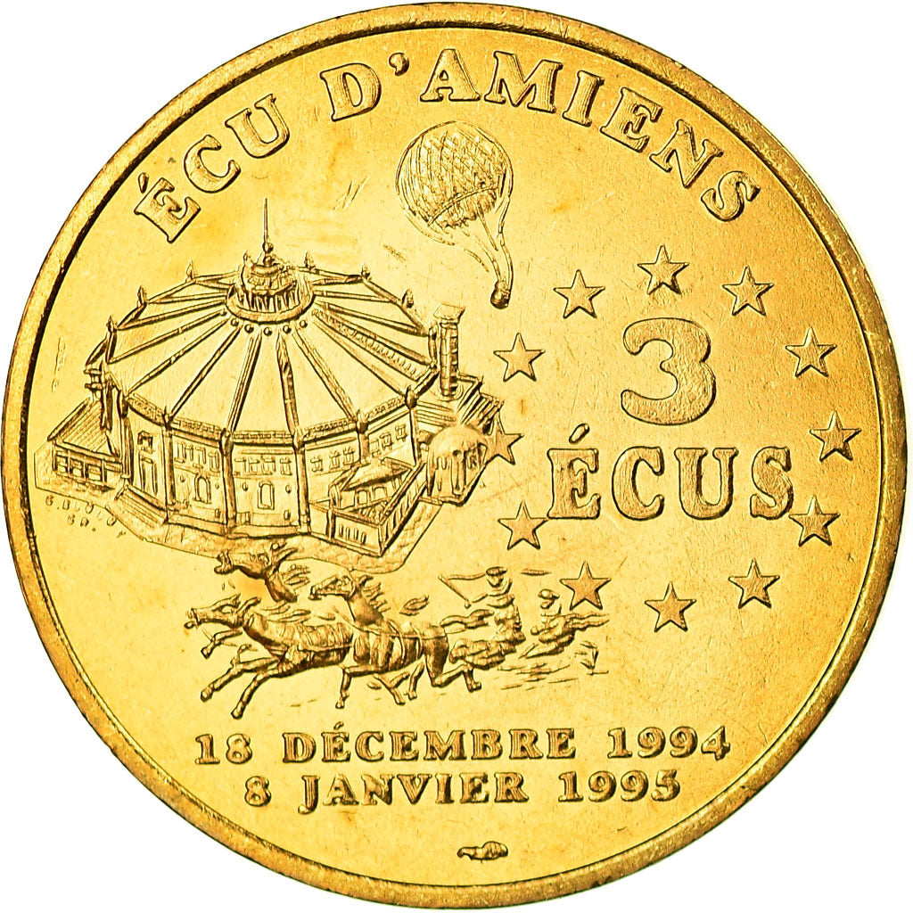France, Médaille, 3 Ecus d'Amiens, Jules Verne, 1994-1995, FDC, Bronze