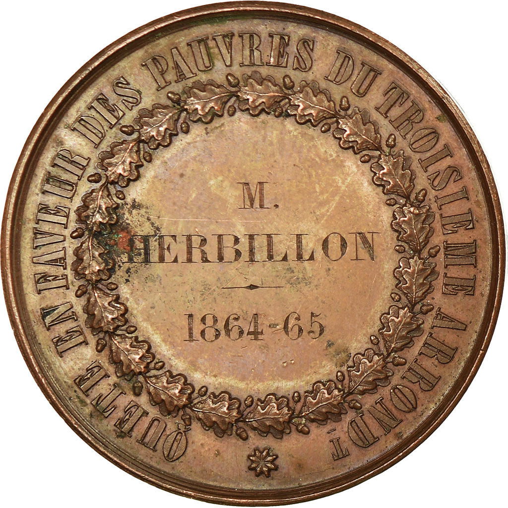 France, Medal, Quête en Faveur des Pauvres, Paris, 1865, Caqué, AU(55-58)