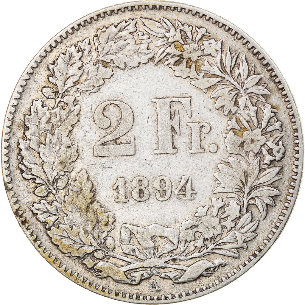 Coin, Switzerland, 2 Francs, 1894, Paris, VF(30-35), Silver, KM:21