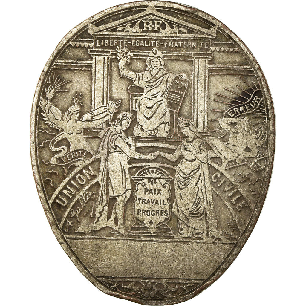 France, Médaille, Union Civile, Paix-Travail-Progrès, TB+, Silvered bronze