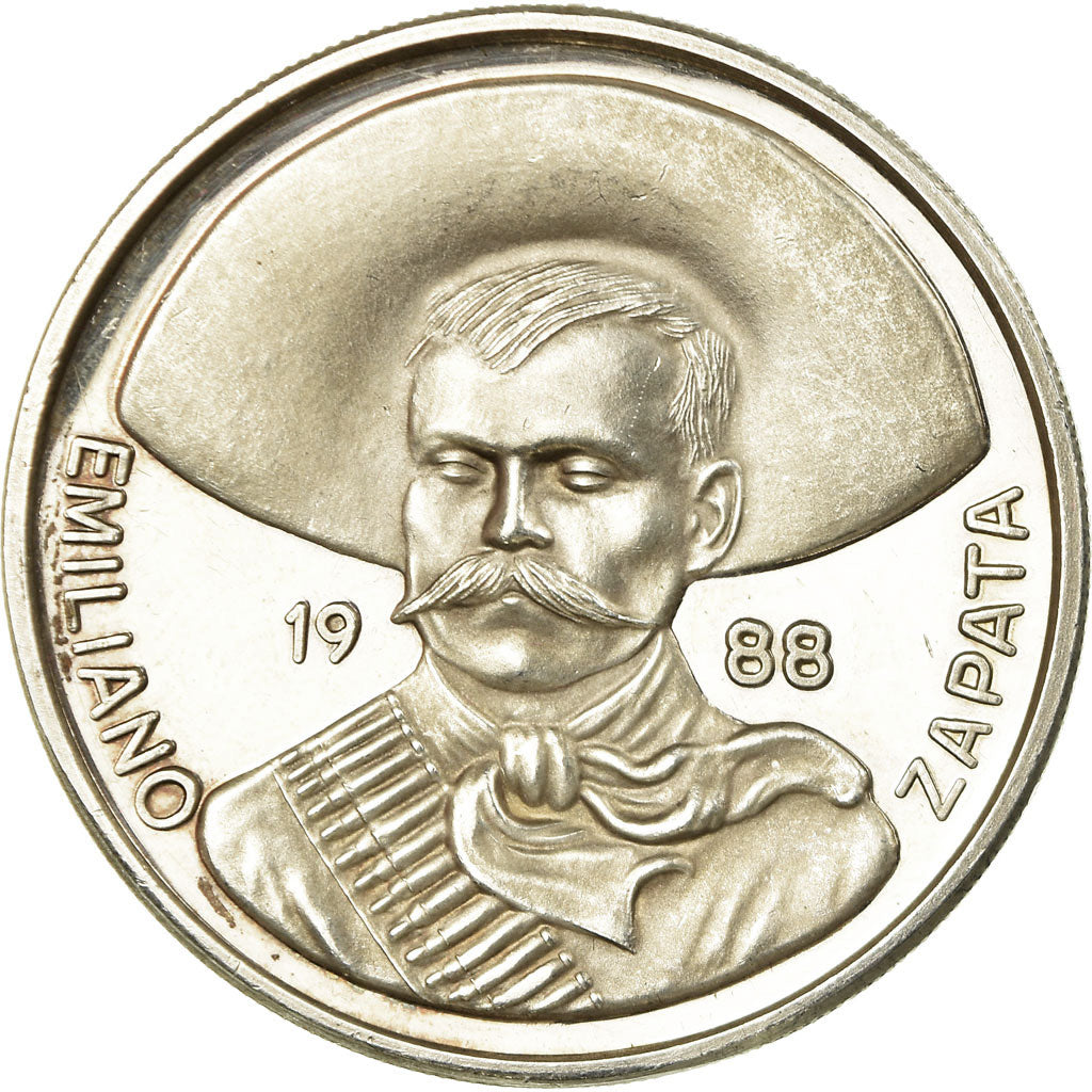 Mexico, Medal, Dos Onzas, Emiliano Zapata, 1988, MS(63), Silver