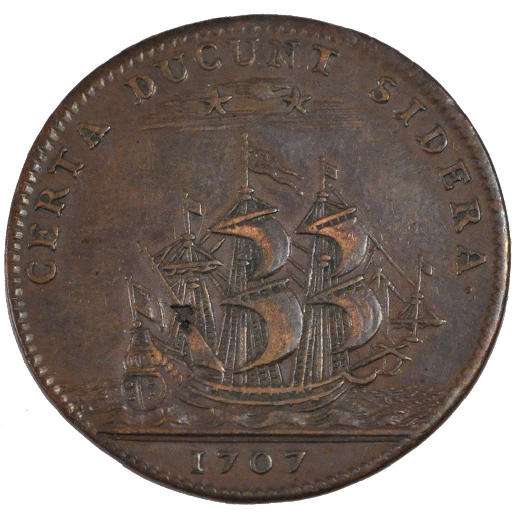 France, Royal, Token, 1707, MS(60-62), Copper, Feuardent #9828, 8.98