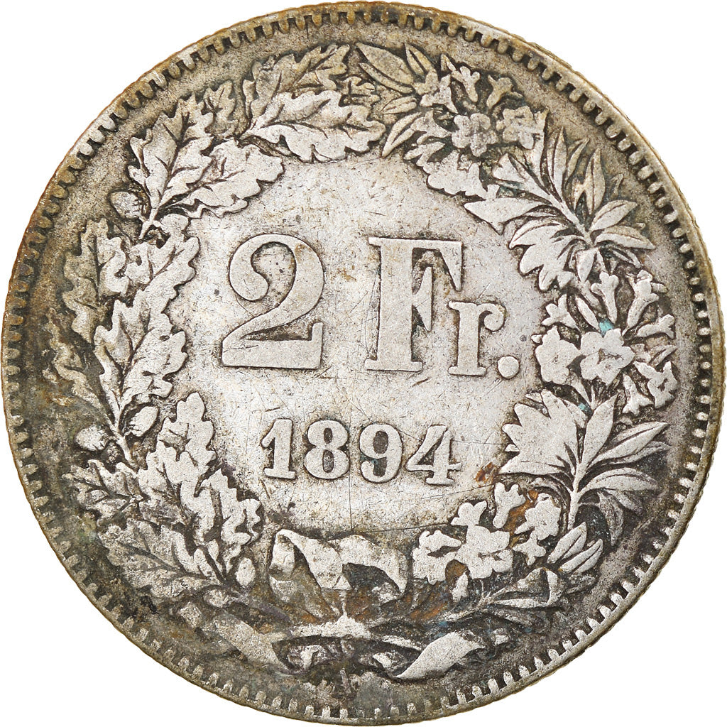 Coin, Switzerland, 2 Francs, 1894, Paris, VF(20-25), Silver, KM:21