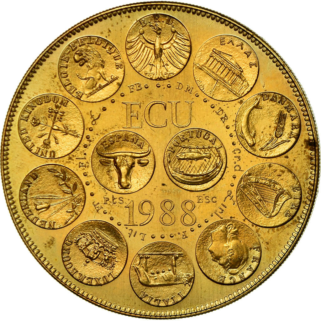 France, Medal, Ecu Europa, Marianne, 1988, Rodier, MS(65-70), Gilt Bronze