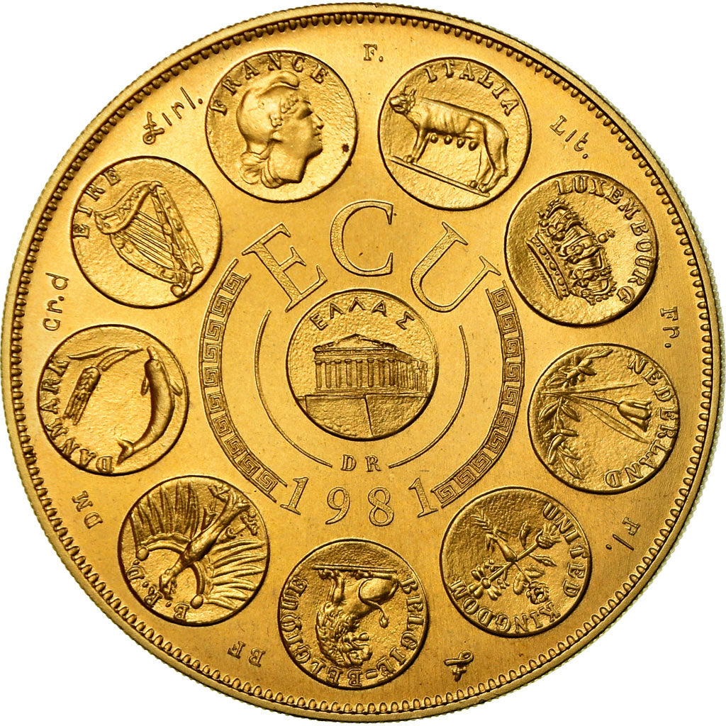 France, Medal, Ecu Europa, Europe Assise, 1981, Rodier, MS(65-70), Gilt Bronze