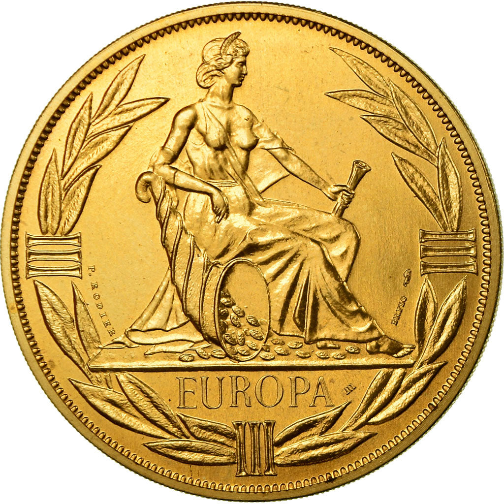 France, Medal, Ecu Europa, Europe Assise, 1981, Rodier, MS(65-70), Gilt Bronze