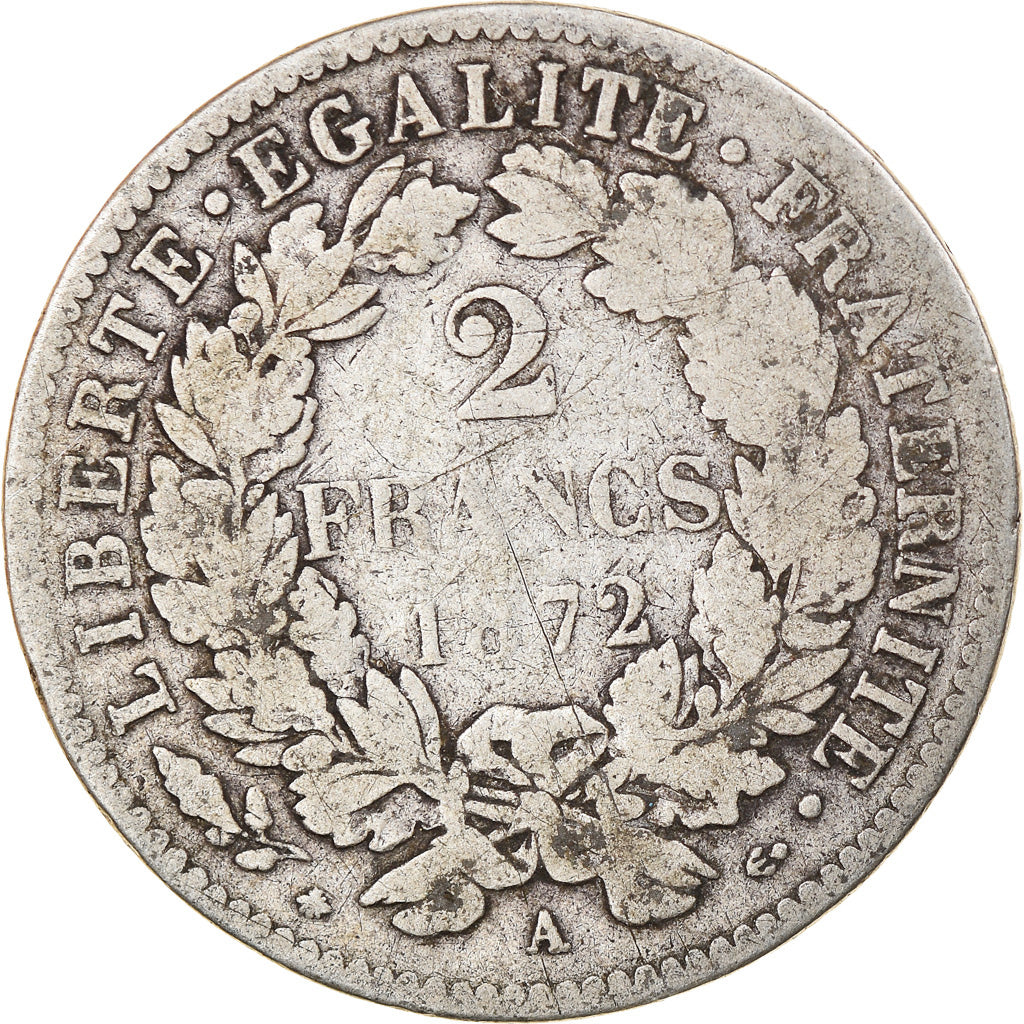 Coin, France, Cérès, 2 Francs, 1872, Paris, F(12-15), Silver, KM:817.1