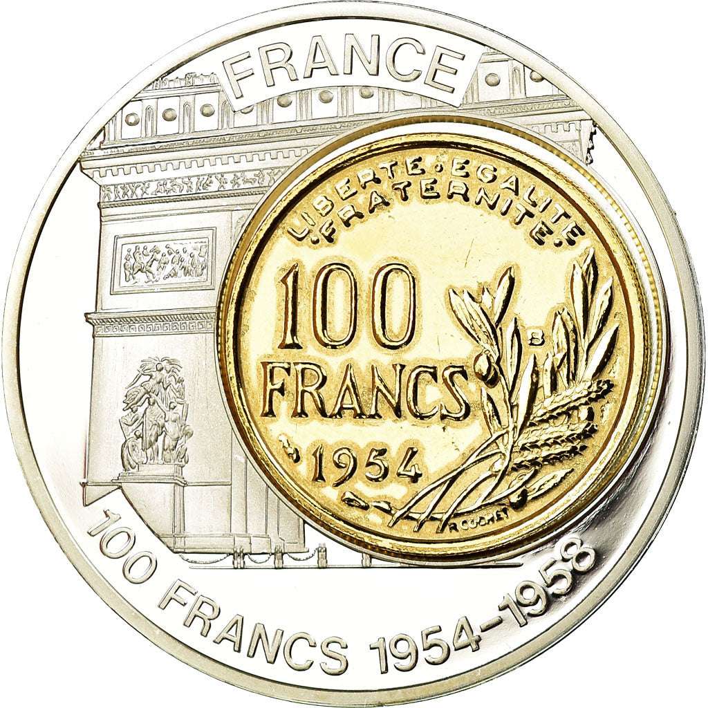 France, Medal, Histoire de la Monnaie Française, 100 Francs 1954, MS(63)