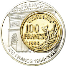 France, Medal, Histoire de la Monnaie Française, 100 Francs 1954, MS(63)