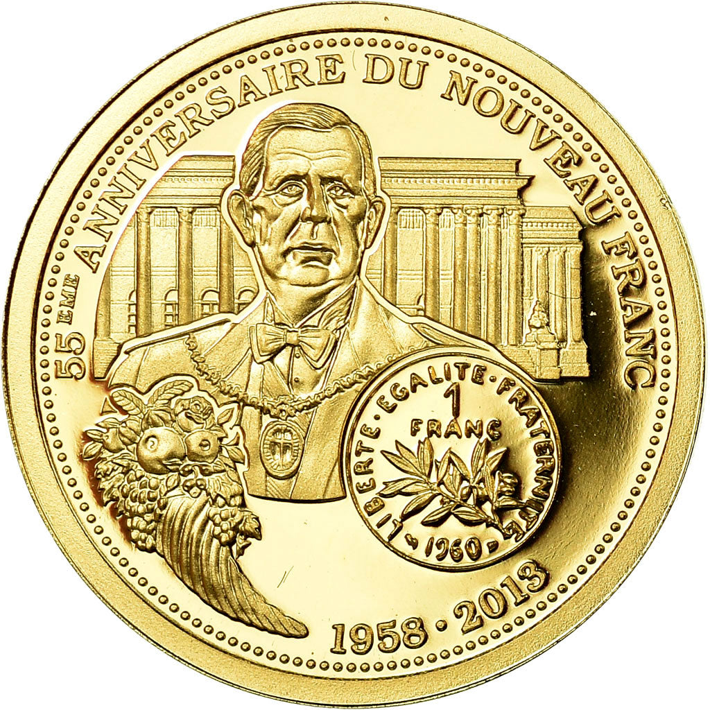 France, Medal, 55ème anniversaire du Nouveau Franc, FDC, Or