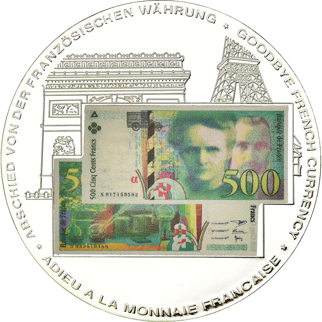 France, Medal, Adieu à la Monnaie Française, 500 Francs Marie Curie