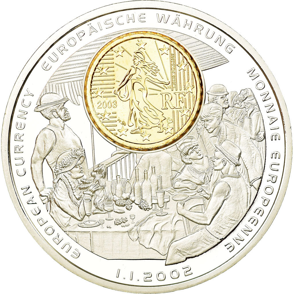 França, Medal, Monnaies européennes, 2002, MS(65-70), Prata Cromada a Cobre