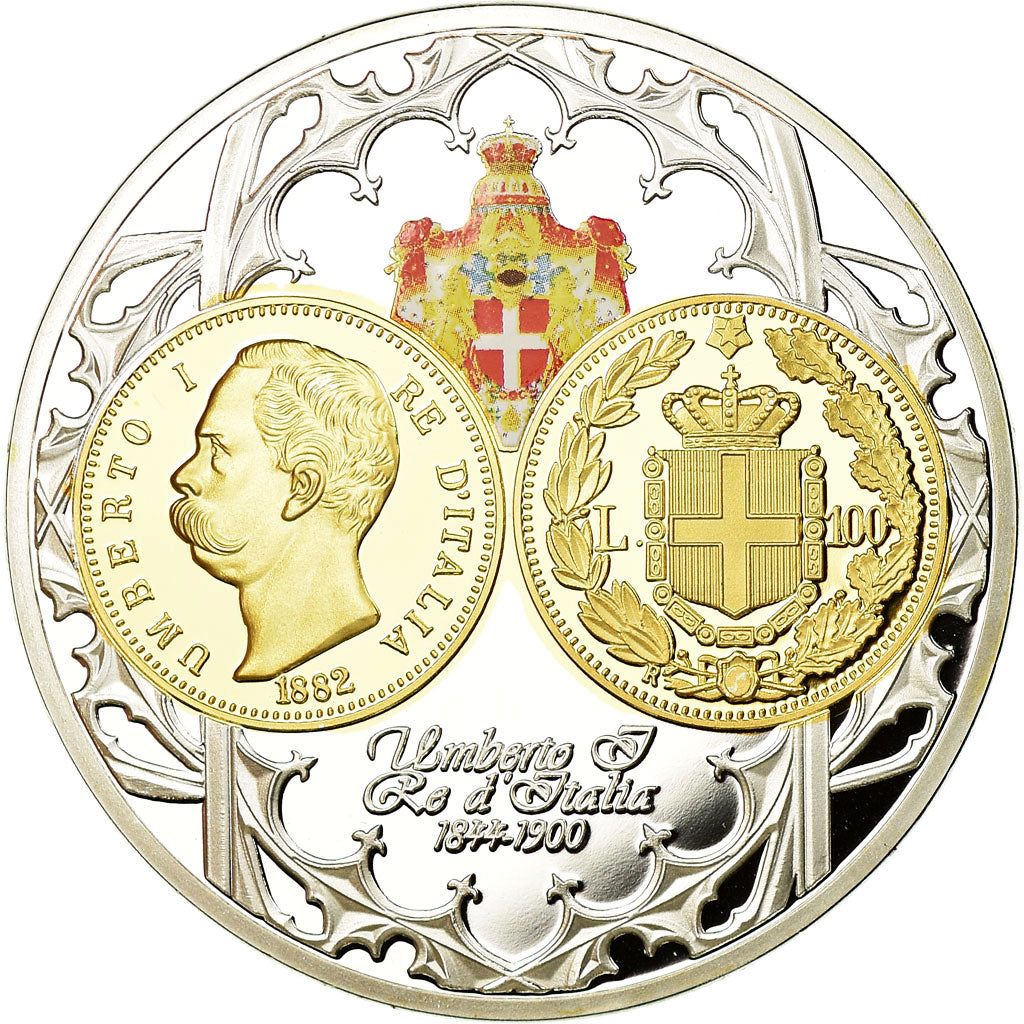 Itália, Medal, Umberto, Re d'Italia, 100 Lire, MS(65-70), Prata Cromada a Cobre