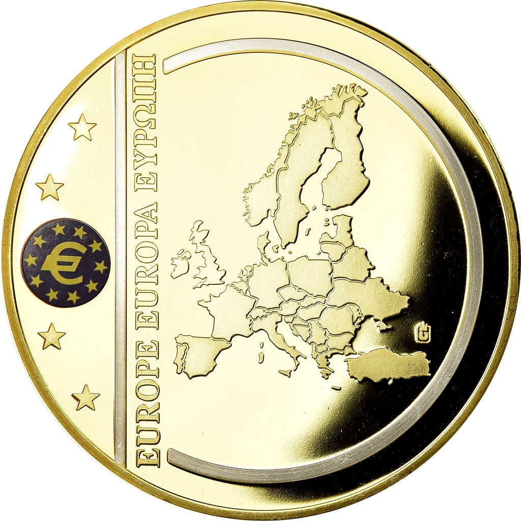 França, Medal, Billet de Banque Européenne, 100 Euro, MS(65-70), Cobre Dourado