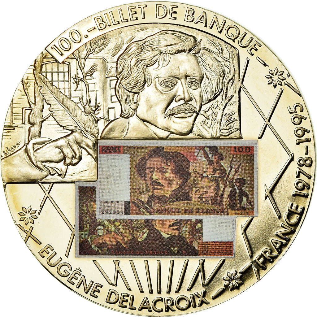France, Medal, En Mémoire d'une Monnaie, 100 Francs Eugène Delacroix