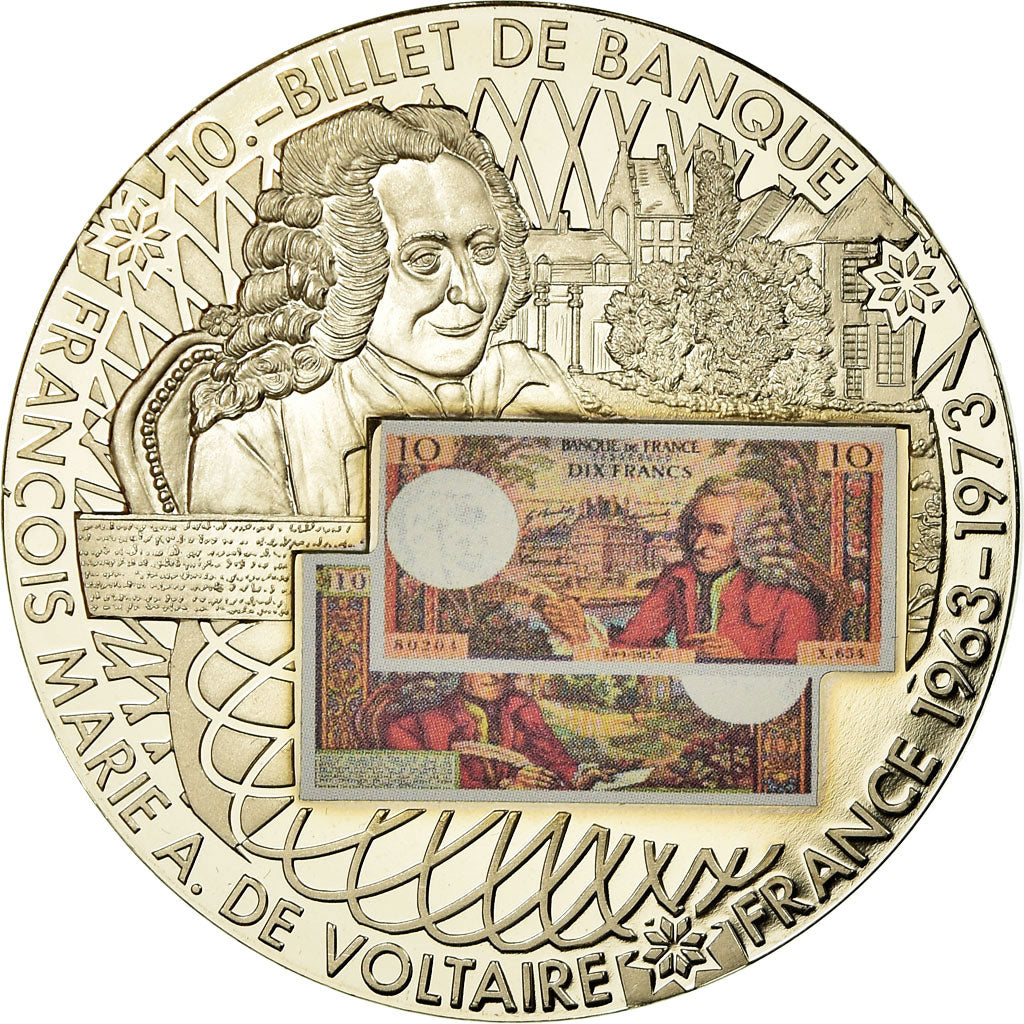 France, Medal, En Mémoire d'une Monnaie, 10 Francs Voltaire, MS(65-70), Copper